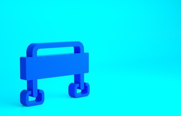 Blue Road barrier icon isolated on blue background. Symbol of restricted area which are in under construction processes. Repair works. Minimalism concept. 3d illustration 3D render.