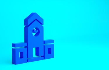 Fototapeta na wymiar Blue Railway station icon isolated on blue background. Minimalism concept. 3d illustration 3D render.