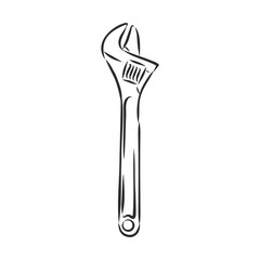 wrench, vector sketch illustration. Wrench. Hand drawn in a graphic style. Vintage vector engraving illustration for poster, web. Isolated on white background
