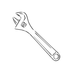 wrench, vector sketch illustration. Wrench. Hand drawn in a graphic style. Vintage vector engraving illustration for poster, web. Isolated on white background