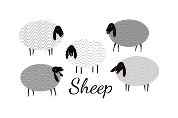 Fototapeta na wymiar Vector collection with different sheeps. Sheep made of abstract shapes. Logo.