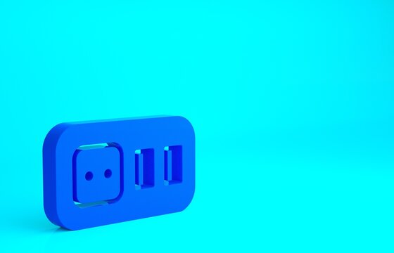 Blue Electrical outlet icon isolated on blue background. Power socket. Rosette symbol. Minimalism concept. 3d illustration 3D render.