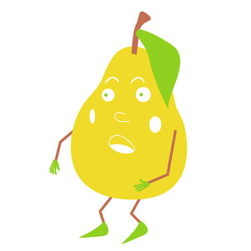 Cartoon fruit charatcer pear. Vector illustration of cartoon pear for print, cover, sticker, icon, banner, cartoon design. Pear clipart. Fruit character.