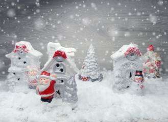 winter background with santa decor and snow
