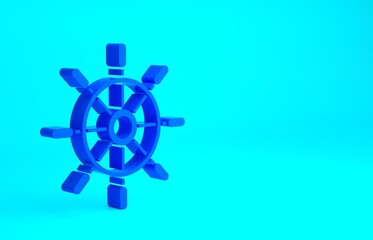 Blue Ship steering wheel icon isolated on blue background. Minimalism concept. 3d illustration 3D render.