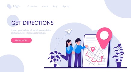 Get directions concept. Banner with the received direction. Concept of getting a route to reach your destination. Modern flat illustration.