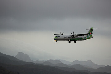 Fototapeta na wymiar plane landing in a storm