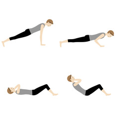 Illustration set of a man exercising (Push-ups, sit-ups)