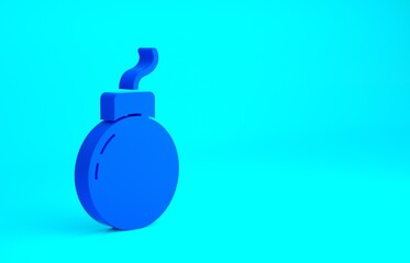 Blue Bomb ready to explode icon isolated on blue background. Minimalism concept. 3d illustration 3D render.