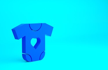 Blue Baby clothes icon isolated on blue background. Baby clothing for baby girl and boy. Baby bodysuit. Minimalism concept. 3d illustration 3D render.