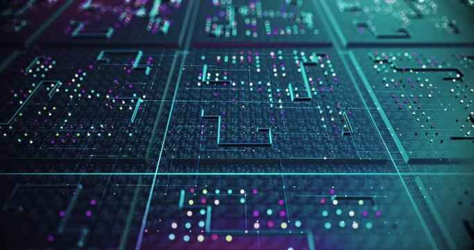 Artificial Intelligence Circuit Board. Transmitting High Speed Data. Artificial Intelligence. Computer And Technology Related 4K 3D CG Animation.