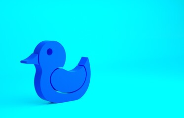 Blue Rubber duck icon isolated on blue background. Minimalism concept. 3d illustration 3D render.