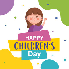 Happy childrens day with girl cartoon design, International celebration theme Vector illustration