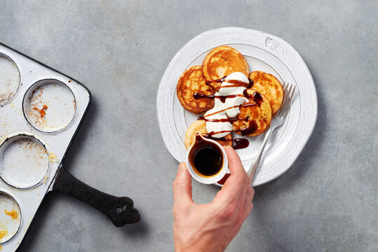 Buckwheat blinis with petimezi (grape syrup)