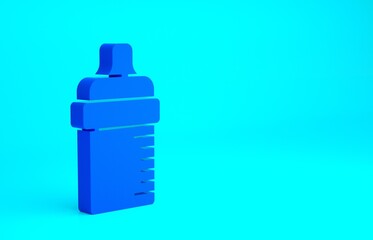 Blue Baby bottle icon isolated on blue background. Feeding bottle icon. Milk bottle sign. Minimalism concept. 3d illustration 3D render.