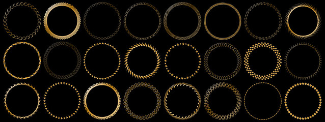 set of gold vintage round frame banners on dark background	
