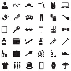 Man Accessories Icons. Black Flat Design. Vector Illustration.