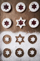 Detail top view of baking tray with cookies