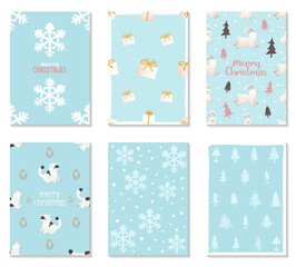 vector set of cute blue christmas time flat illustration greeting cards template. big collection set with xmas elements on white background