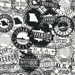 Jefferson City, MO, USA Stamps Background. A City Stamp Vector Art. Set of Postal Passport Travel. Design Set Pattern.