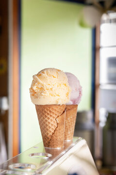 Vanilla ice cream in a cone