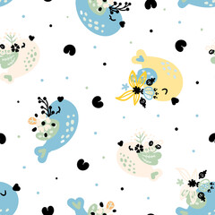 Cute colored birds in Scandinavian style