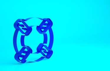 Blue Lifebuoy icon isolated on blue background. Lifebelt symbol. Minimalism concept. 3d illustration 3D render.