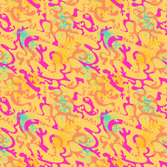 Fototapeta na wymiar Urban colorful abstract pattern with hand drawn wave shapes. Seamless backdrop
