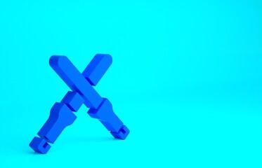 Blue Marshalling wands for the aircraft icon isolated on blue background. Marshaller communicated with pilot before and after flight. Minimalism concept. 3d illustration 3D render.