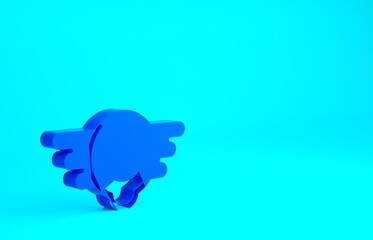 Blue Aviation emblem icon isolated on blue background. Military and civil aviation icons. Flying emblem, eagle bird wing and winged frame. Minimalism concept. 3d illustration 3D render.