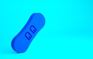 Blue Snowboard icon isolated on blue background. Snowboarding board icon. Extreme sport. Sport equipment. Minimalism concept. 3d illustration 3D render.