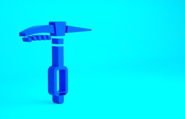Blue Ice axe icon isolated on blue background. Montain climbing equipment. Minimalism concept. 3d illustration 3D render.
