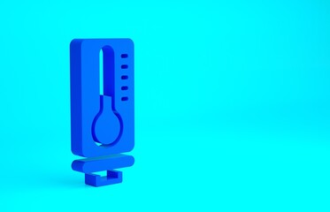 Blue Meteorology thermometer measuring heat and cold icon isolated on blue background. Thermometer equipment showing hot or cold weather. Minimalism concept. 3d illustration 3D render.