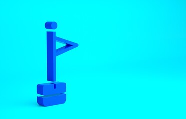 Blue Flag icon isolated on blue background. Location marker symbol. Minimalism concept. 3d illustration 3D render.