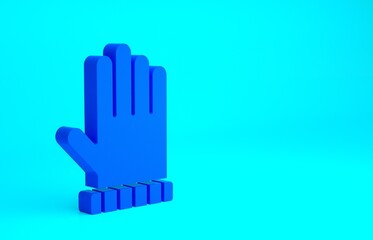 Blue Christmas mitten icon isolated on blue background. Minimalism concept. 3d illustration 3D render.
