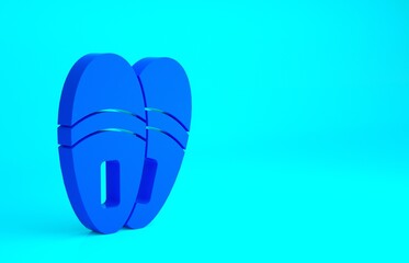 Blue Slippers icon isolated on blue background. Flip flops sign. Minimalism concept. 3d illustration 3D render.