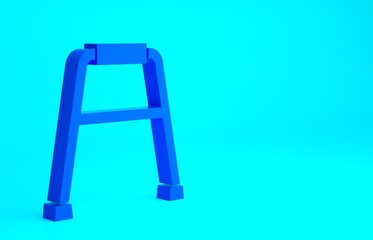 Blue Walker for disabled person icon isolated on blue background. Minimalism concept. 3d illustration 3D render.