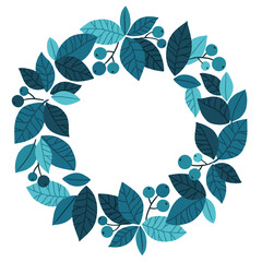 Blue trends leaves and berries elements template. Hand-drawn vector illustrations art for poster, card or background