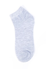 one gray new short sock on white background, top view