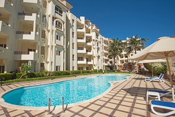 Swimming pool in a luxury tropical hotel resort