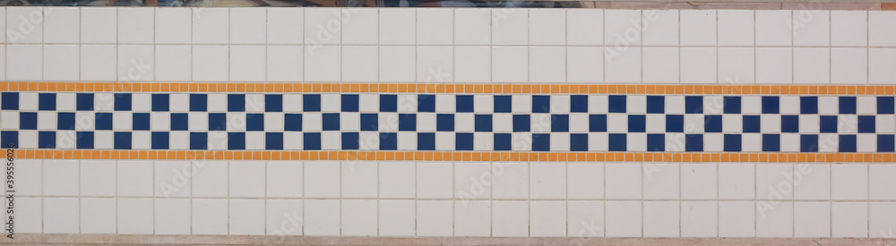 Poster colorful art grid square mosaic tiles wall pattern surface texture. close-up of architecture interio