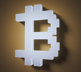 White glowing bitcoin cryptocurrency logo. 3d render