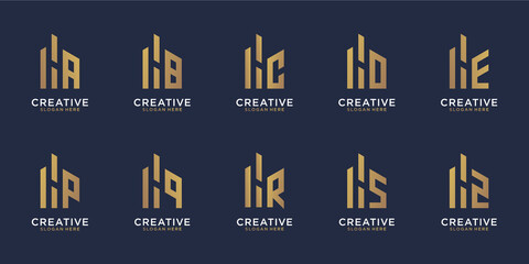 collection logo template letter random with silhouette letter H building design. premium vector