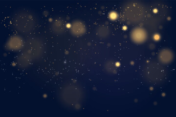 Magic golden concept. Abstract black background with bokeh effect.