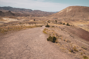 Hiking trail in the Painted Hills area of John Day Fossil Beds National Monument in Oregon USA