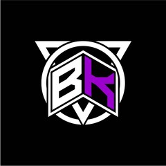 Monogram letter B K Diamonds decorated with circles and triangles are perfect for game initials, greeting cards, logos, posters, etc.