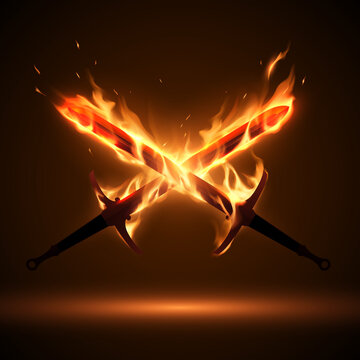 Crossed swords in fire flames