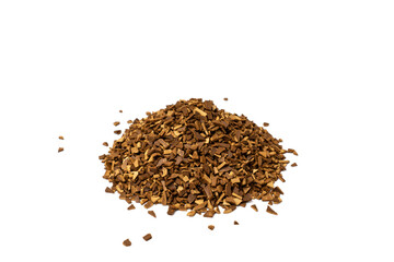 Heap of scattered instant sublimated coffee  isolated on white background.