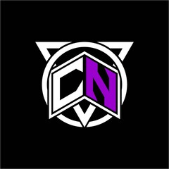 Monogram letter C N Diamonds decorated with circles and triangles are perfect for game initials, greeting cards, logos, posters, etc.