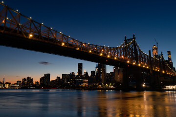 Fototapeta na wymiar The Queensboro Bridge during the Evening with the Manhattan Skyline along the East River in New York City
